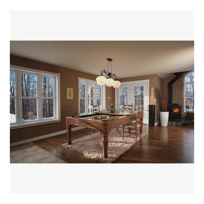 Close-up of the Colonial pool table solid white birch leg and classic country-style carving.