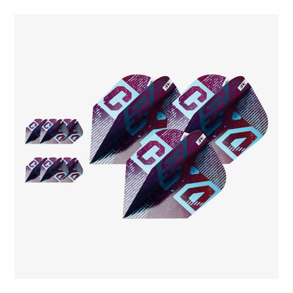 Target Cryo Pro Ultra flights No.6 shape front view showing claret and blue design