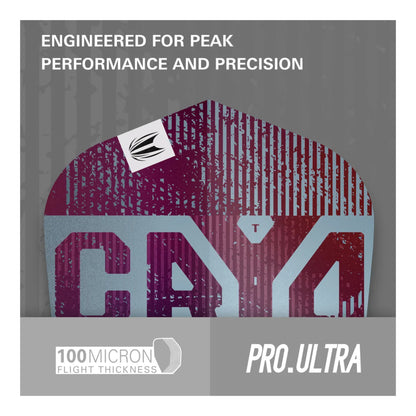 Close up of Target Cryo logo on blue and claret dart flight