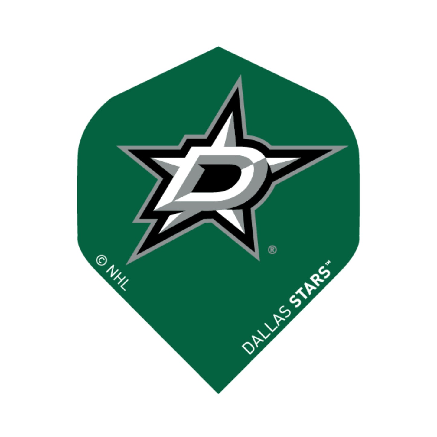 Green dart flight with Dallas Stars logo on a white background