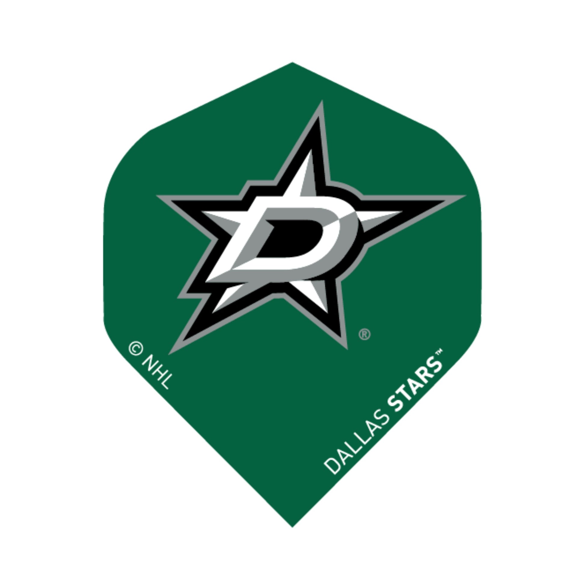 Green dart flight with Dallas Stars logo on a white background
