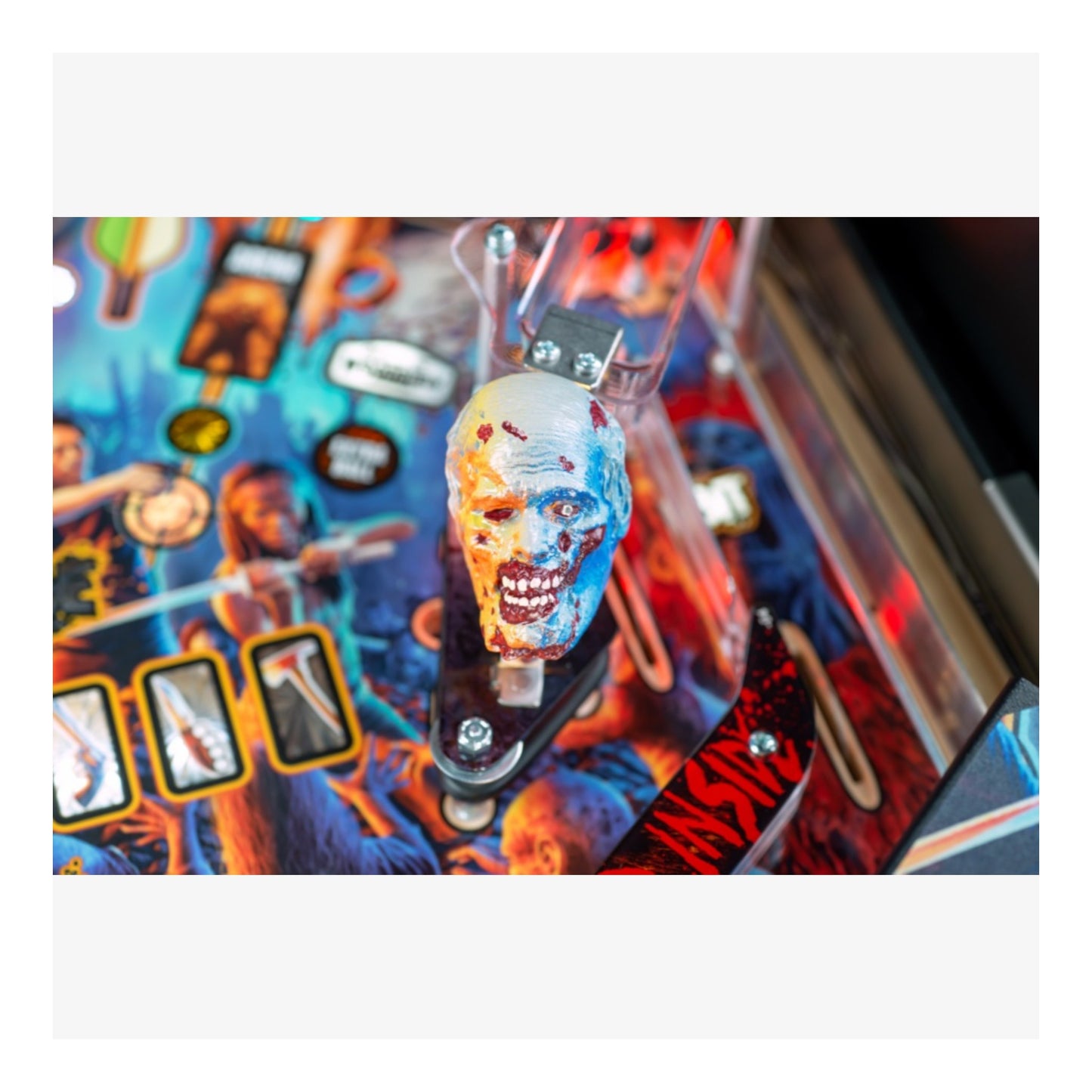 Premium Stern Pinball The Walking Dead.  Close-up of a pinball machine with a zombie-themed playfield