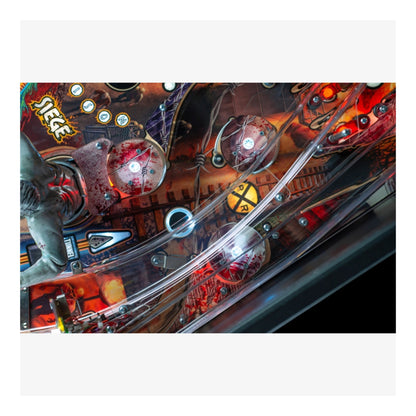 Premium Stern Pinball The Walking Dead.  Close-up of a pinball machine with vibrant colors and detailed design.