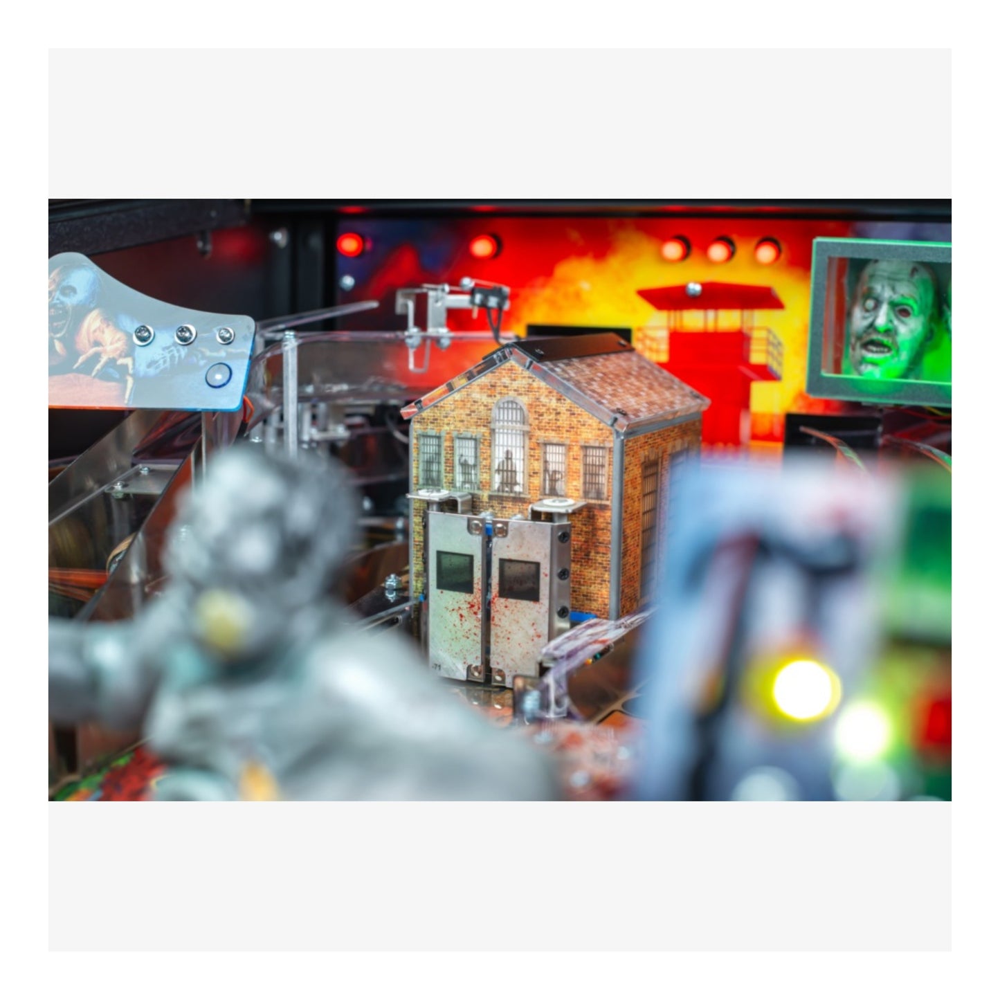 Premium Stern Pinball. Pinball machine with detailed house design and colorful background