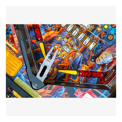Premium Stern Pinball. Pinball machine with colorful design and text on a white background