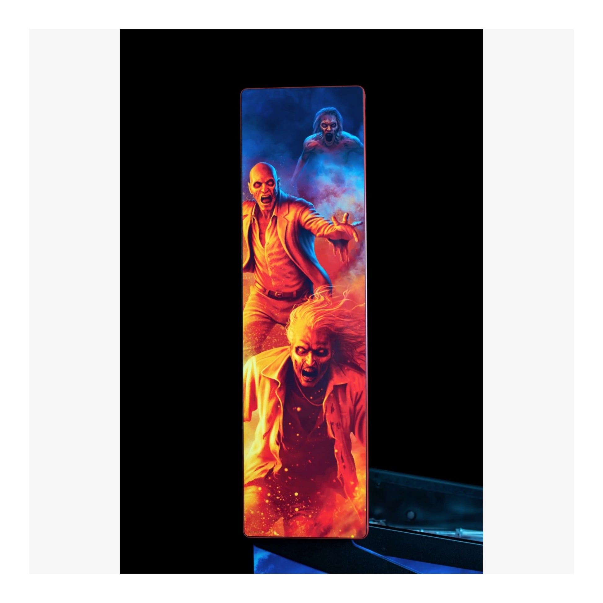 Premium Stern Pinball. Vertical rectangular product with colorful design featuring characters on a black background