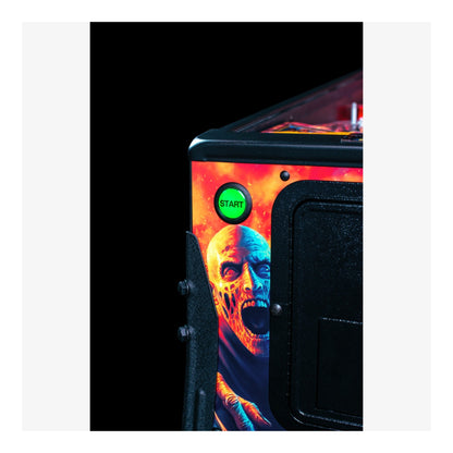 Premium Stern Pinball. Vertical close-up of the lower playfield and flippers on The Walking Dead pinball.