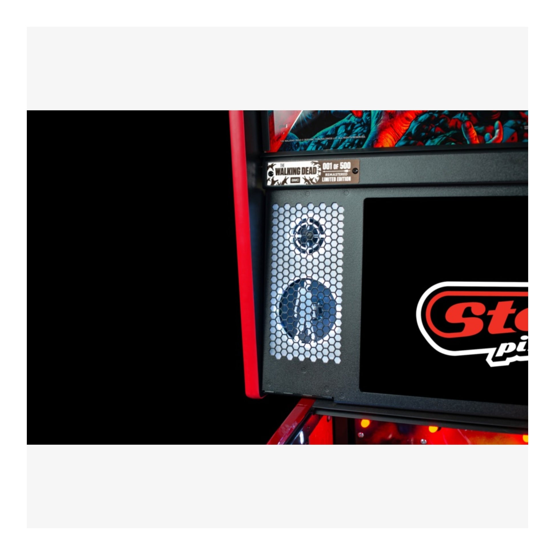 Limited Edition Stern Pinball. Close-up of a pinball machine with a logo on a white background