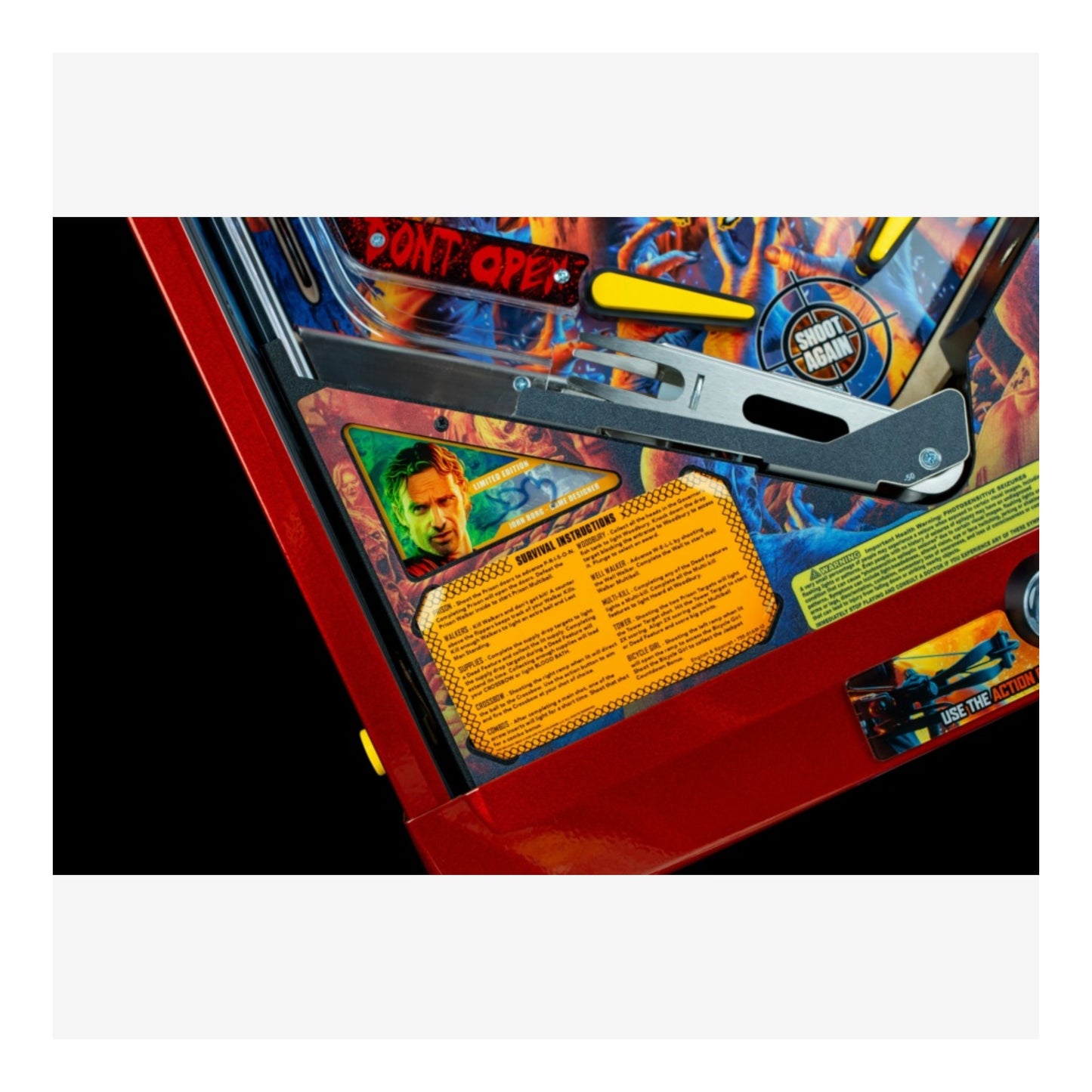 Limited Edition Stern Pinball. Close-up of a colorful pinball machine with player portrait and instructions.