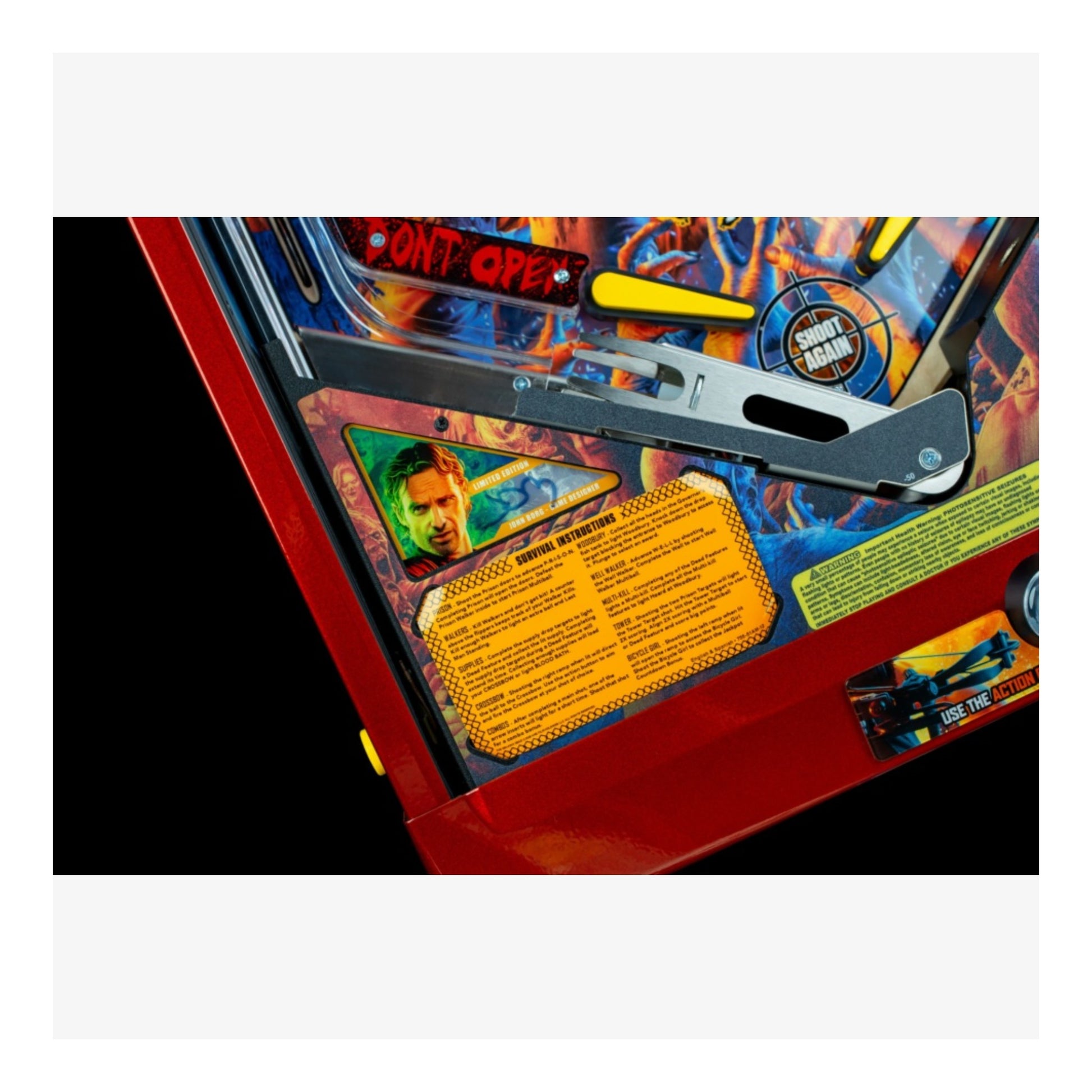 Limited Edition Stern Pinball. Close-up of a colorful pinball machine with player portrait and instructions.