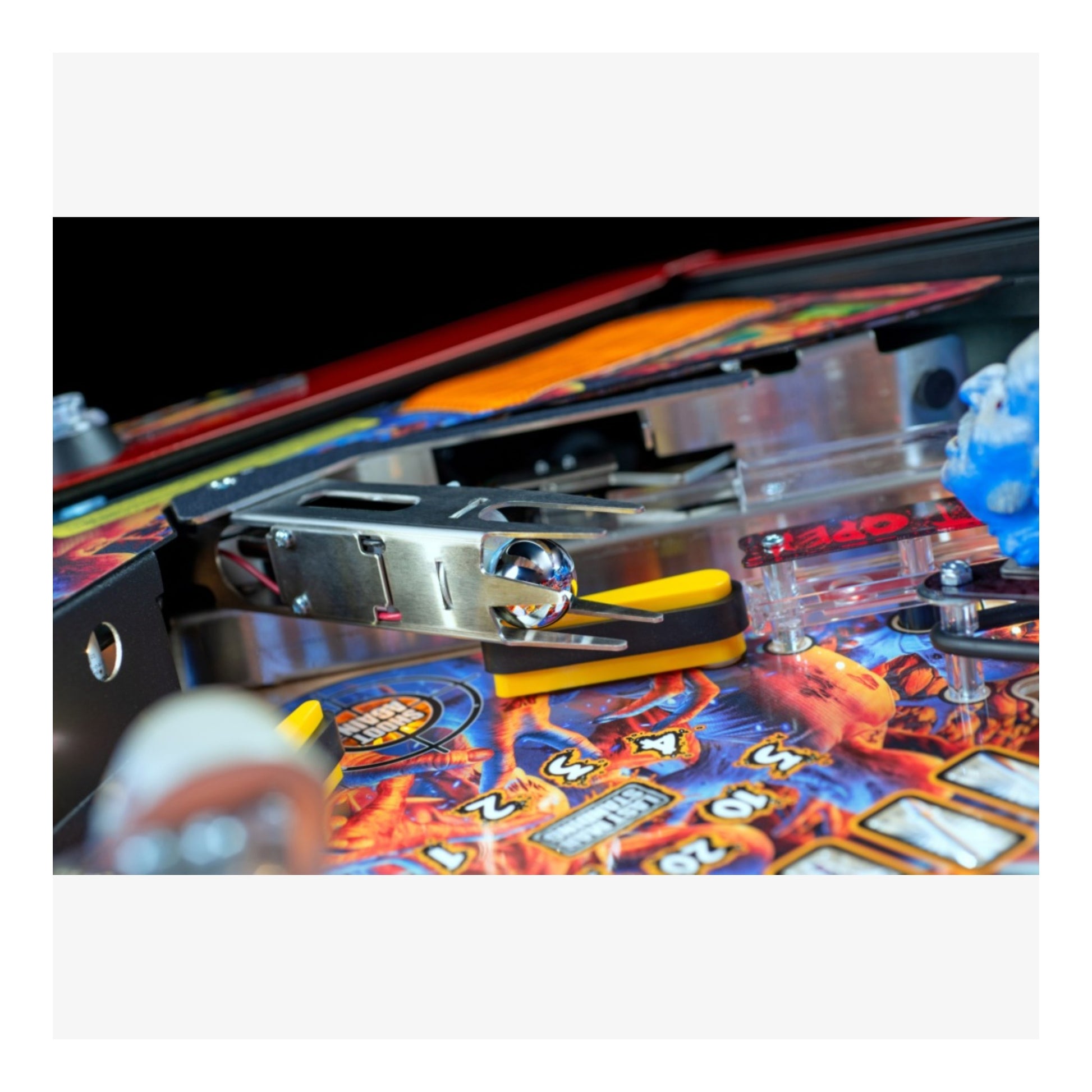 Limited Edition Stern Pinball. Close-up of a pinball machine with colorful design and mechanical components.