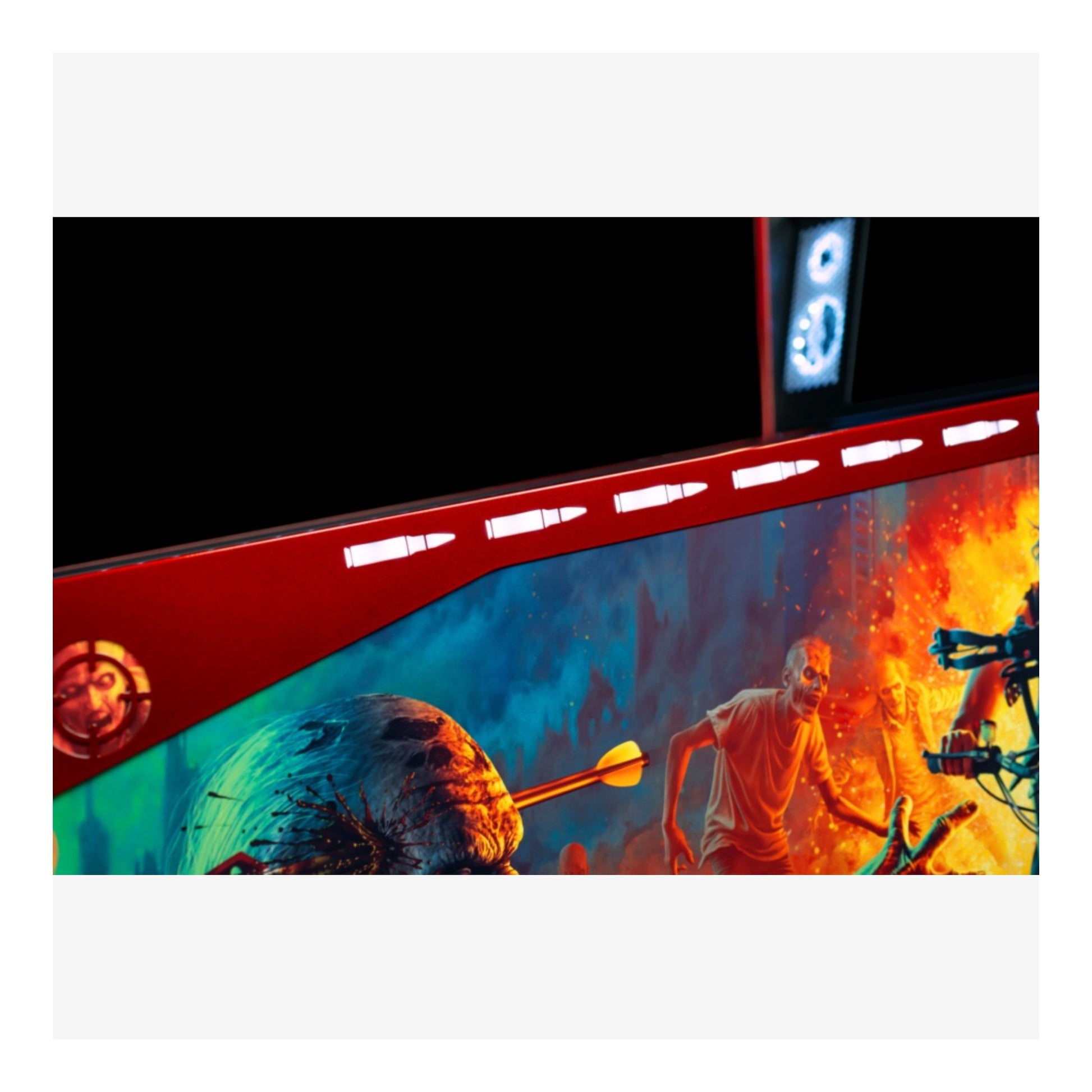 Limited Edition Stern Pinball. Close-up of a colorful arcade game cabinet with vibrant graphics and a black screen.