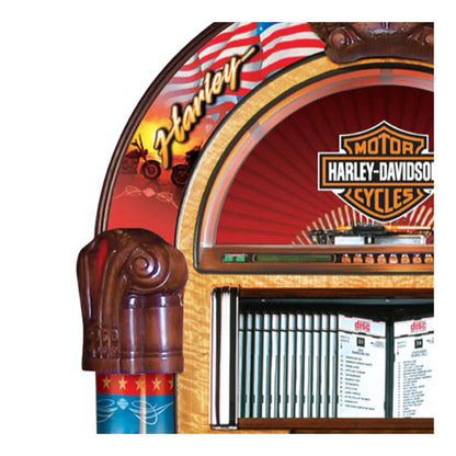 Harley-Davidson jukebox with American flag design on a white background