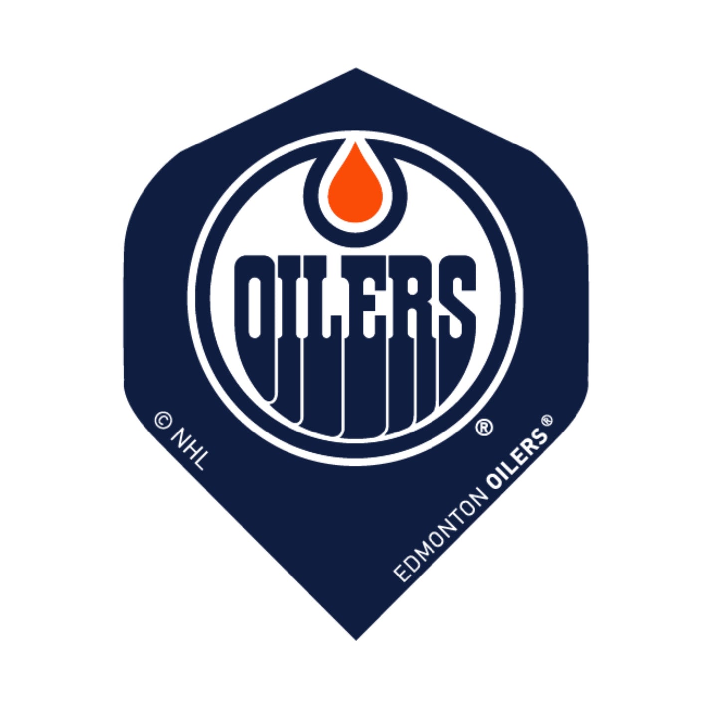 Edmonton Oilers logo on a blue dart flight with NHL and Edmonton Oilers branding.