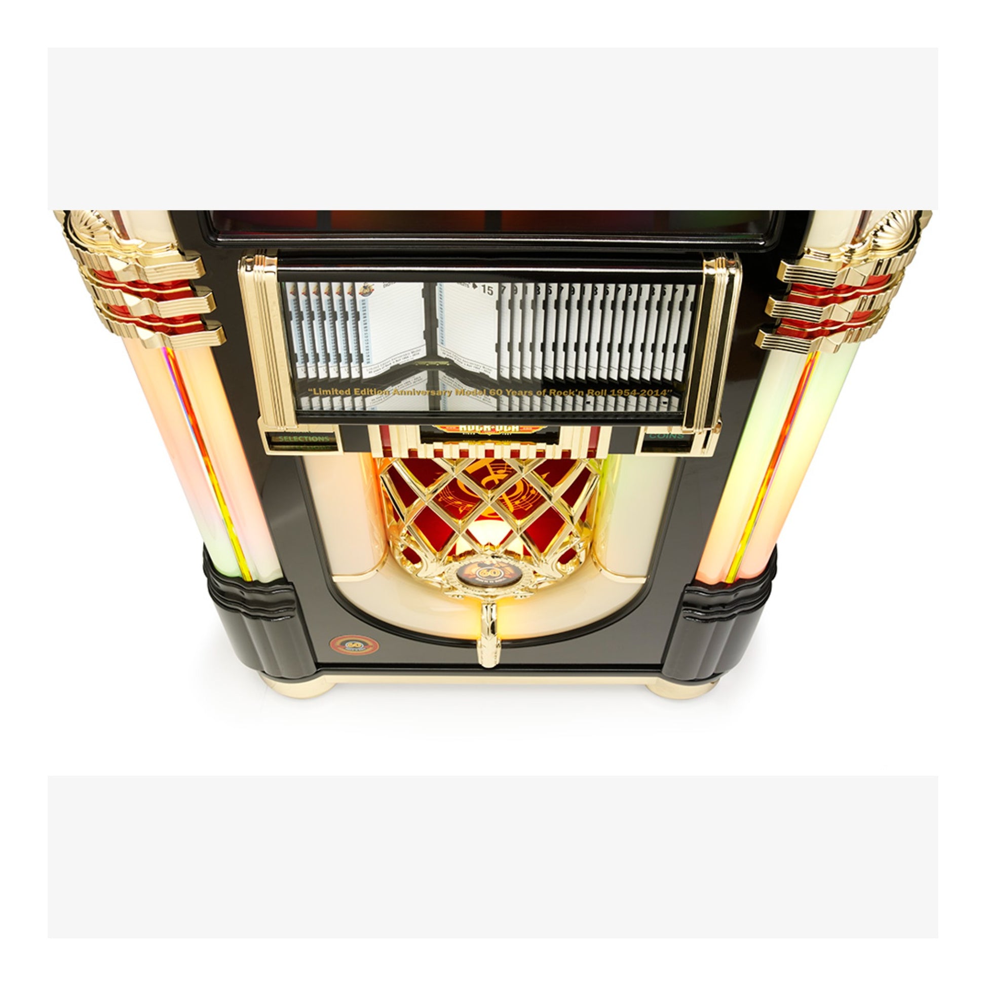 Decorative clock with gold and black design on a white background