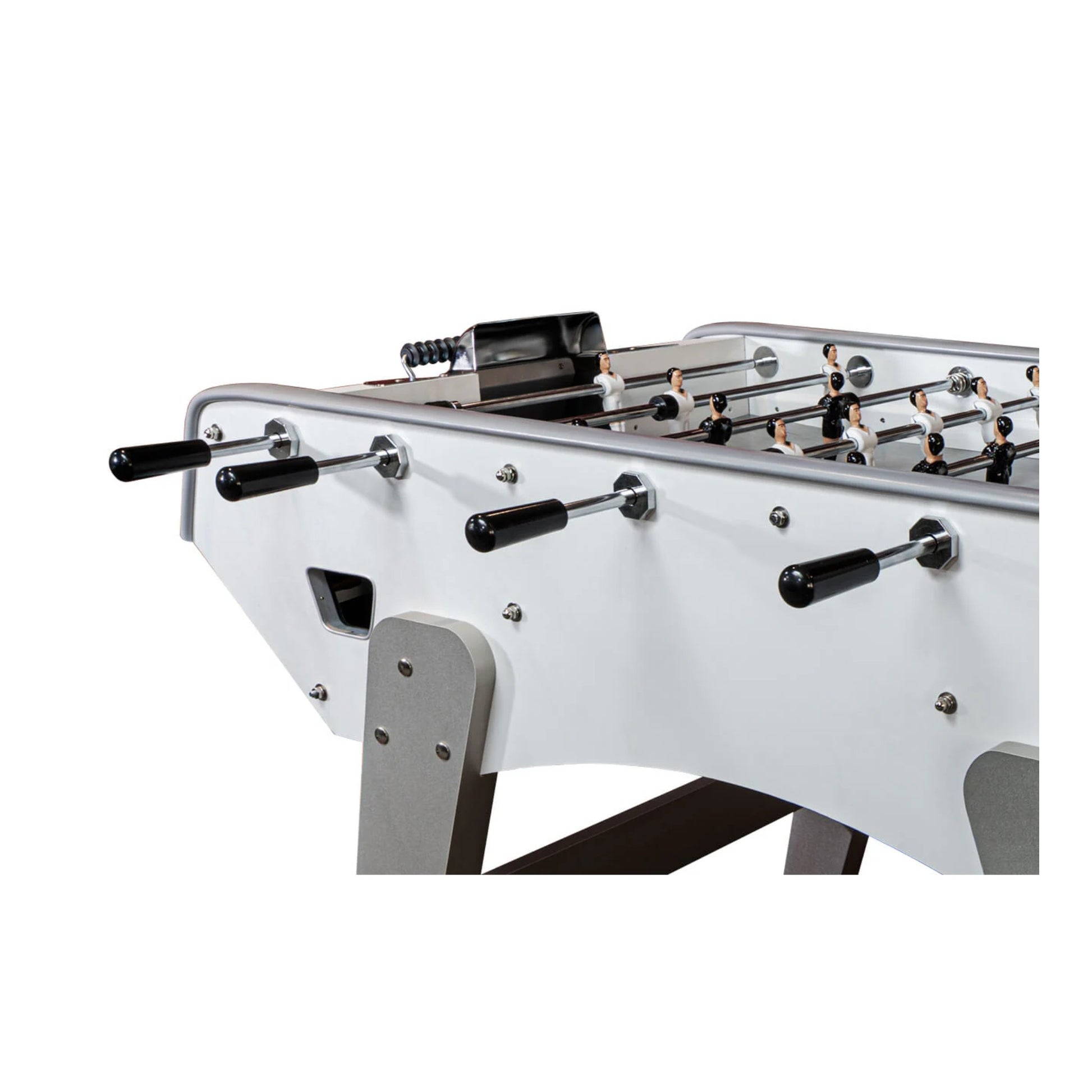 Close up of black and white players on Gerflex surface with cork ball