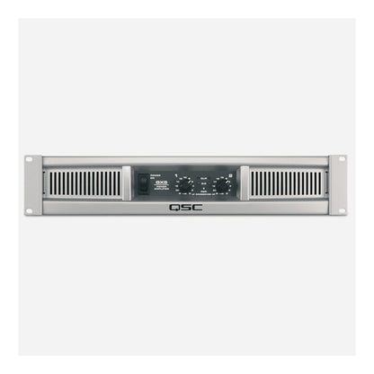 QSC audio amplifier on a white background