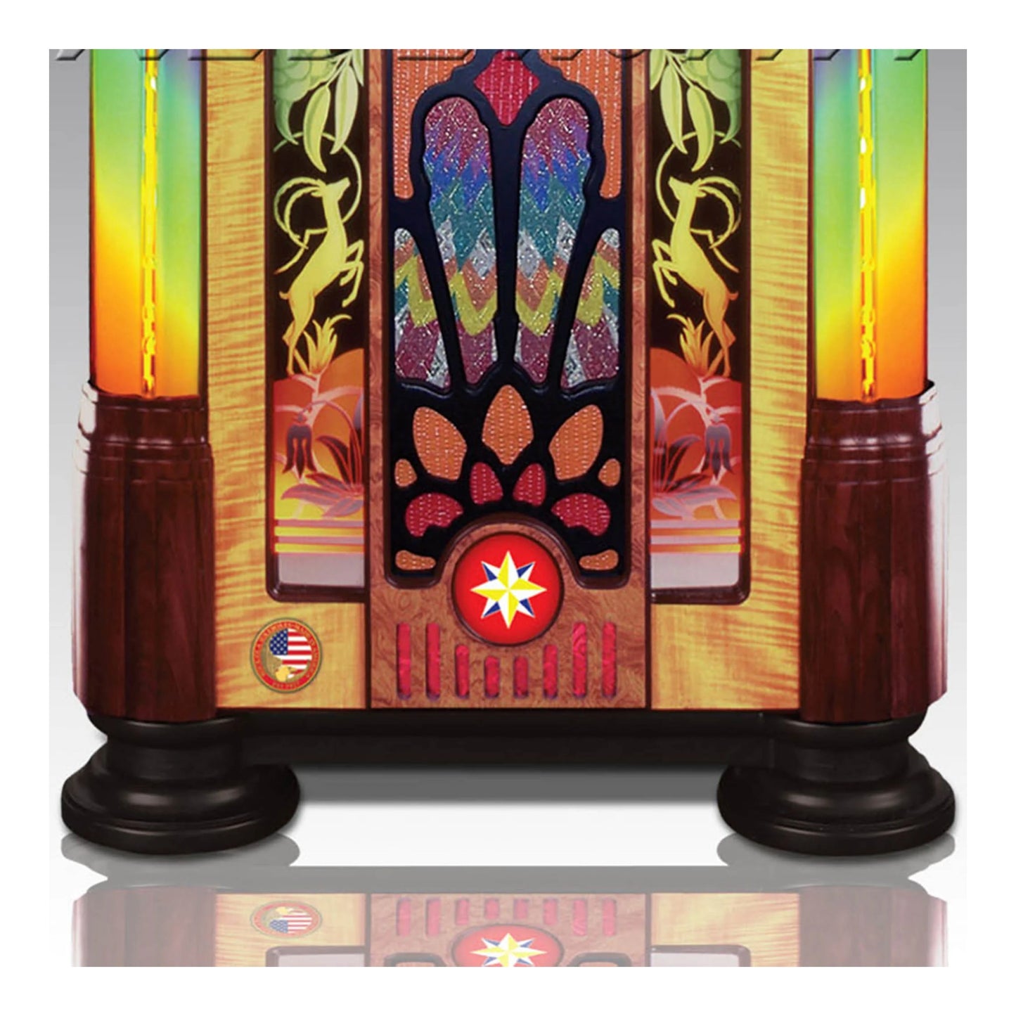 Decorative lamp with colorful design and American flag on a white background