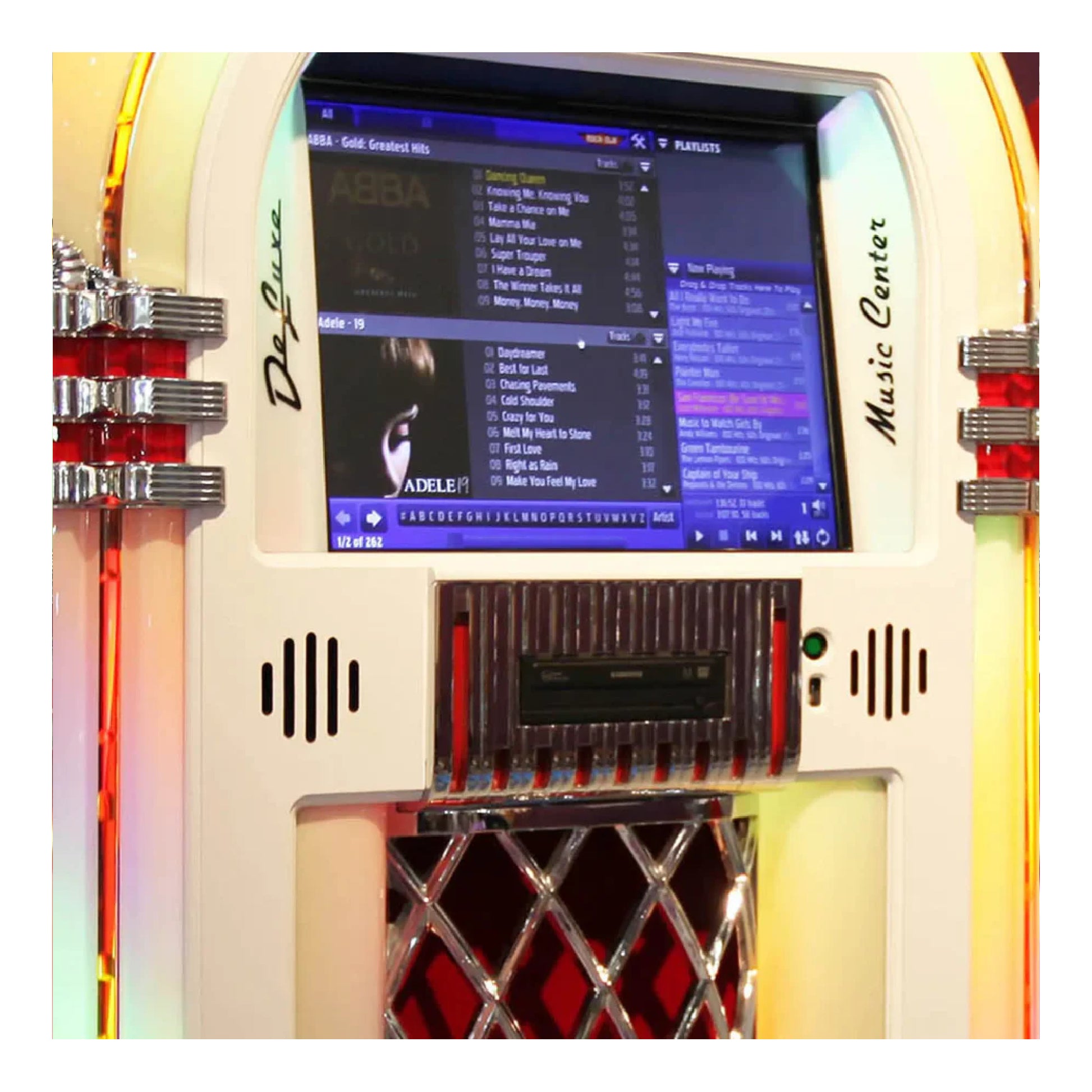 Rock-Ola Bubbler Digital Music Center (Gloss White) in ambient room setting