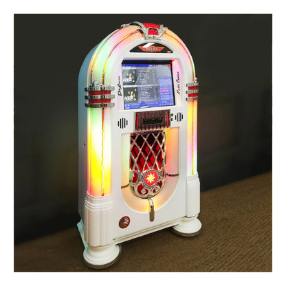 Close-up of touchscreen interface and bubble tubes on Rock-Ola Bubbler