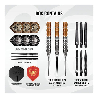 Box contents for the Gnarly Gnasha darts including flights and shafts