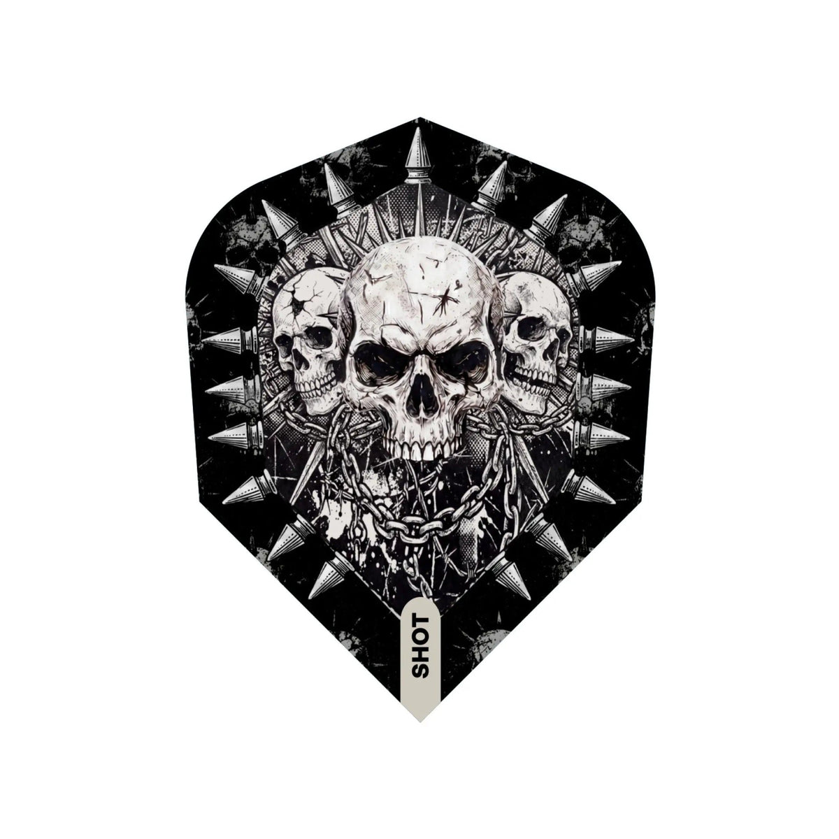 Close up detail of a single 100-micron Gnarly Skulls polymer dart flight