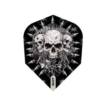 Close up detail of a single 100-micron Gnarly Skulls polymer dart flight