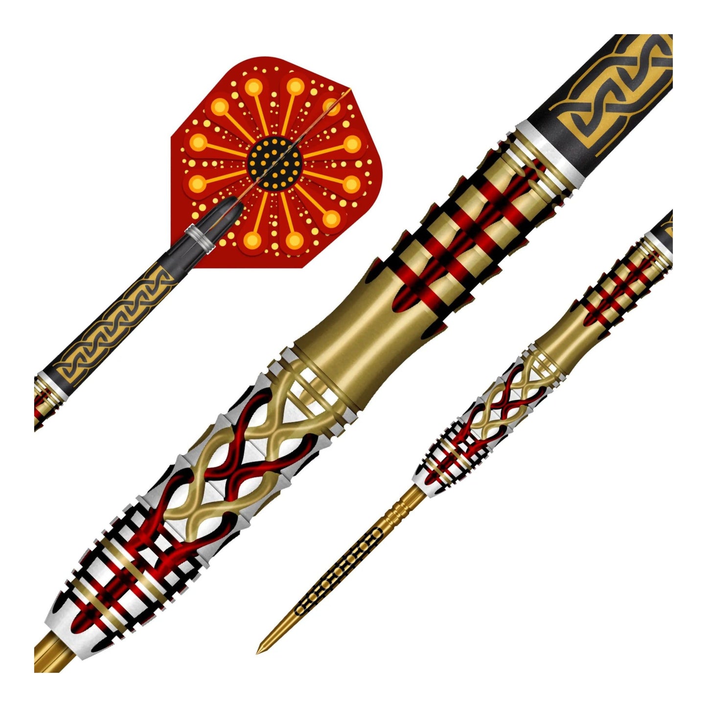 Close up of the Goths Alaric front-loaded tungsten dart barrel grip