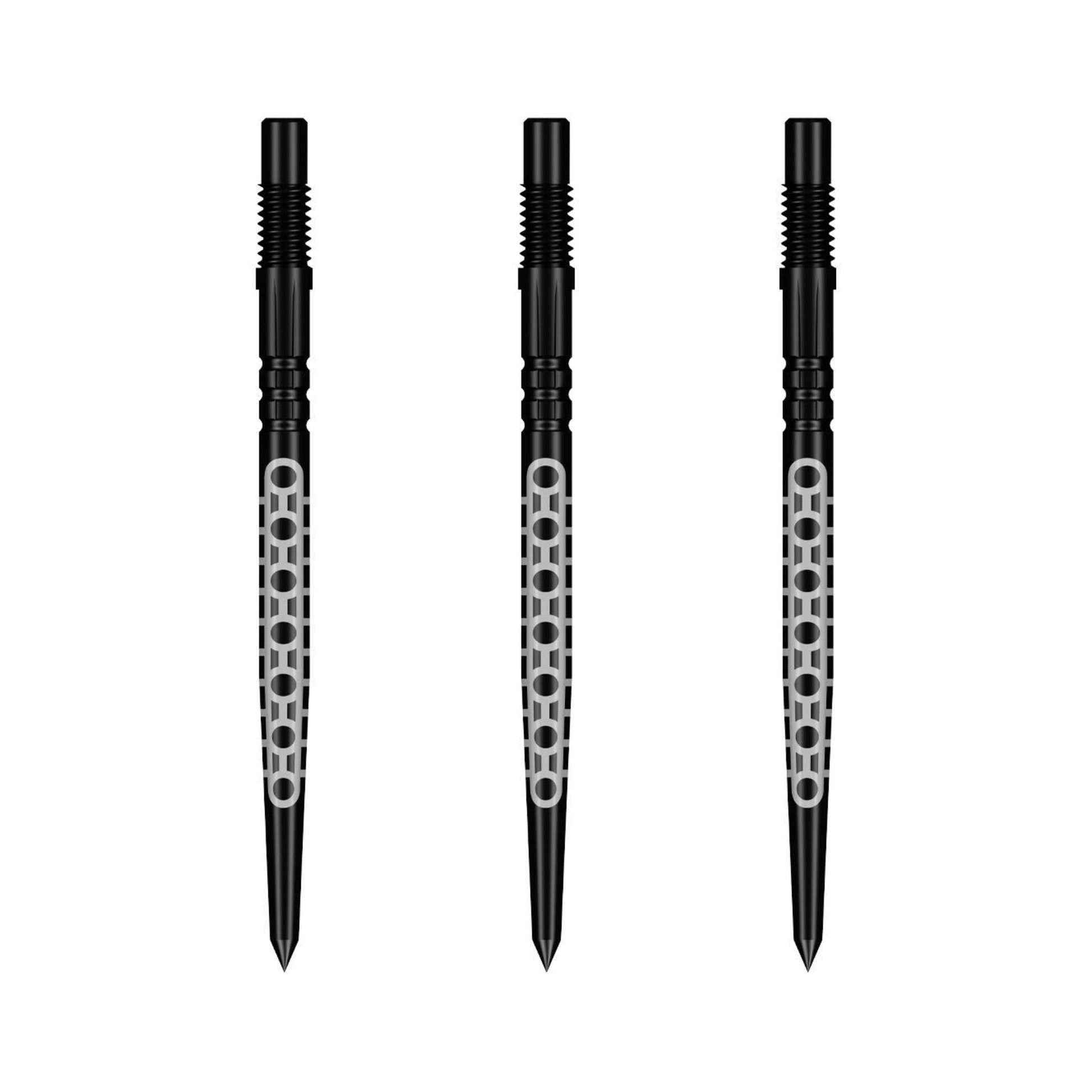 Three Shot Goths Turbo Dart Points in black oxide finish showing precision standard grooves.