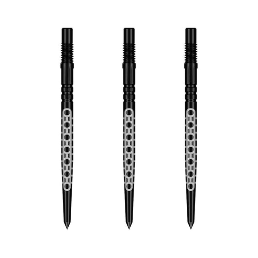 Three Shot Goths Turbo Dart Points in black oxide finish showing precision standard grooves.
