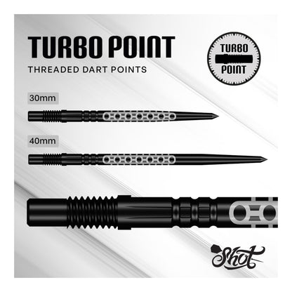 Size comparison of 30mm and 40mm Shot Goths Turbo Dart Points in black steel.