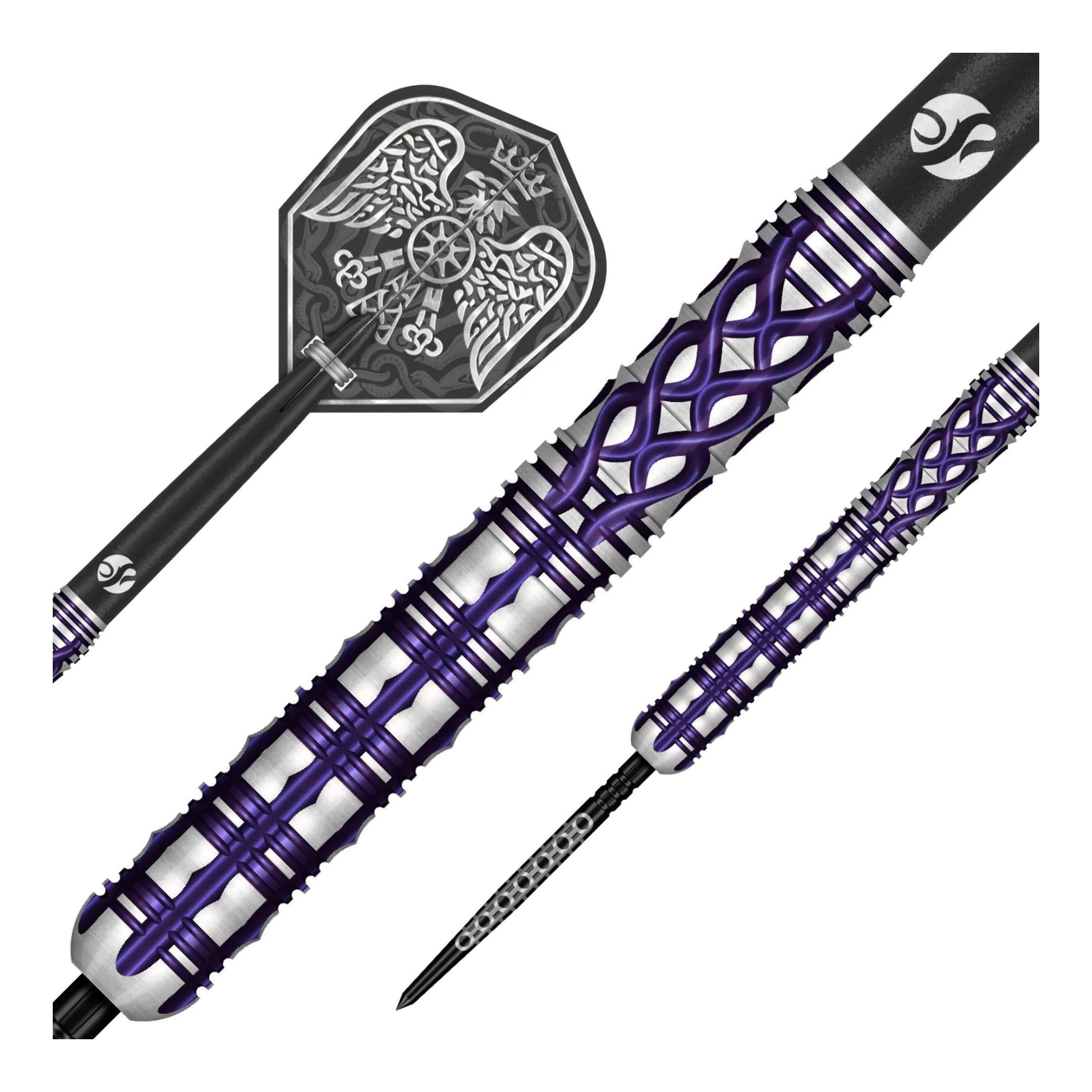 Close Up of Goths Visara Dart Barrel Showing Ironweave Grip and Purple Titanium Coating