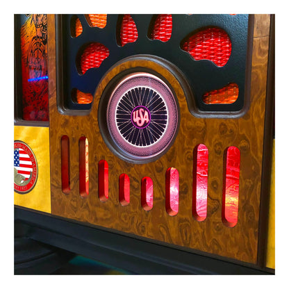 Close-up of a vehicle's taillight with red reflectors and USA logo.