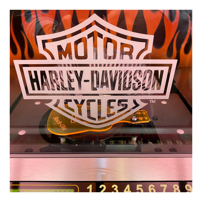 Harley-Davidson logo on a product with flame design