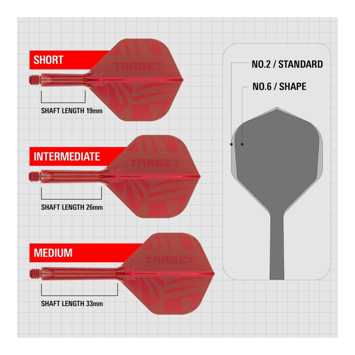 Target Printed K-Flex Red No.2 Integrated Dart Flights & Shafts