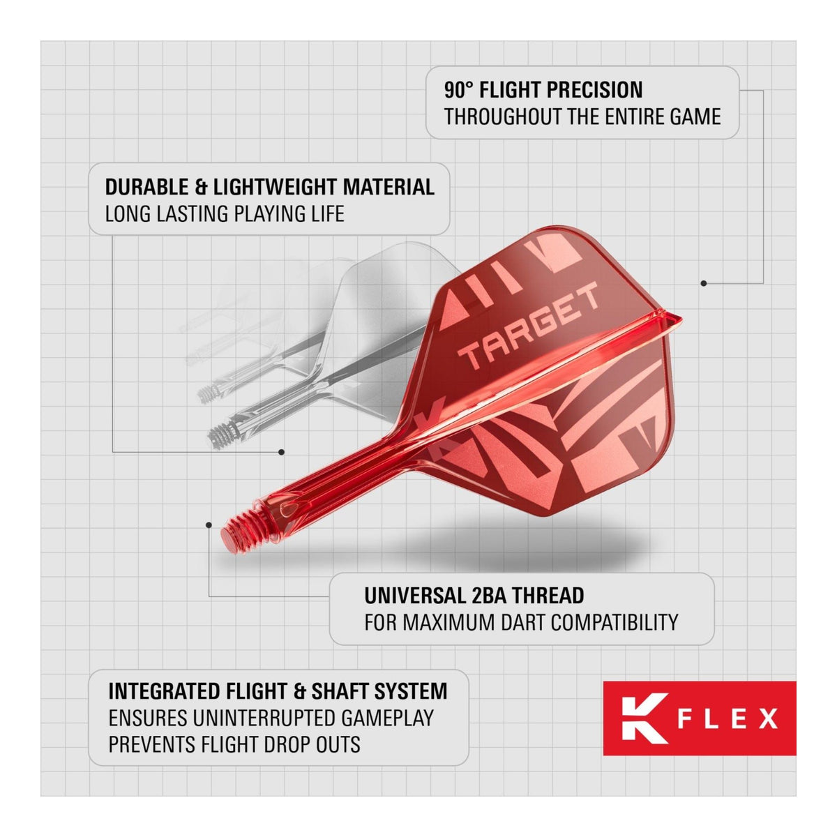 Target Printed K-Flex Red No.6 Integrated Dart Flights & Shafts