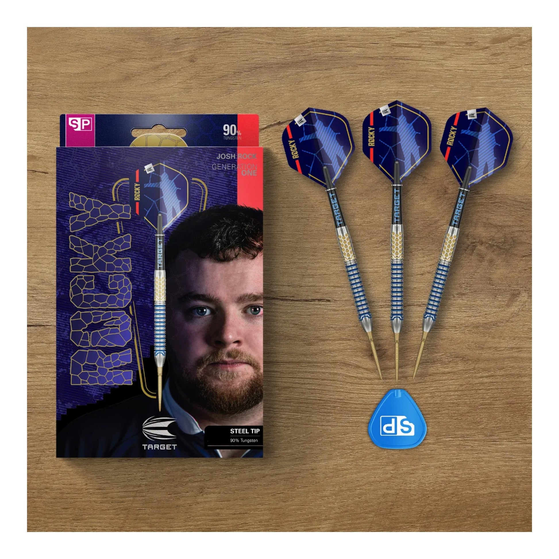 Packaging box for Josh Rock Generation 1 SP darts including tool and shafts