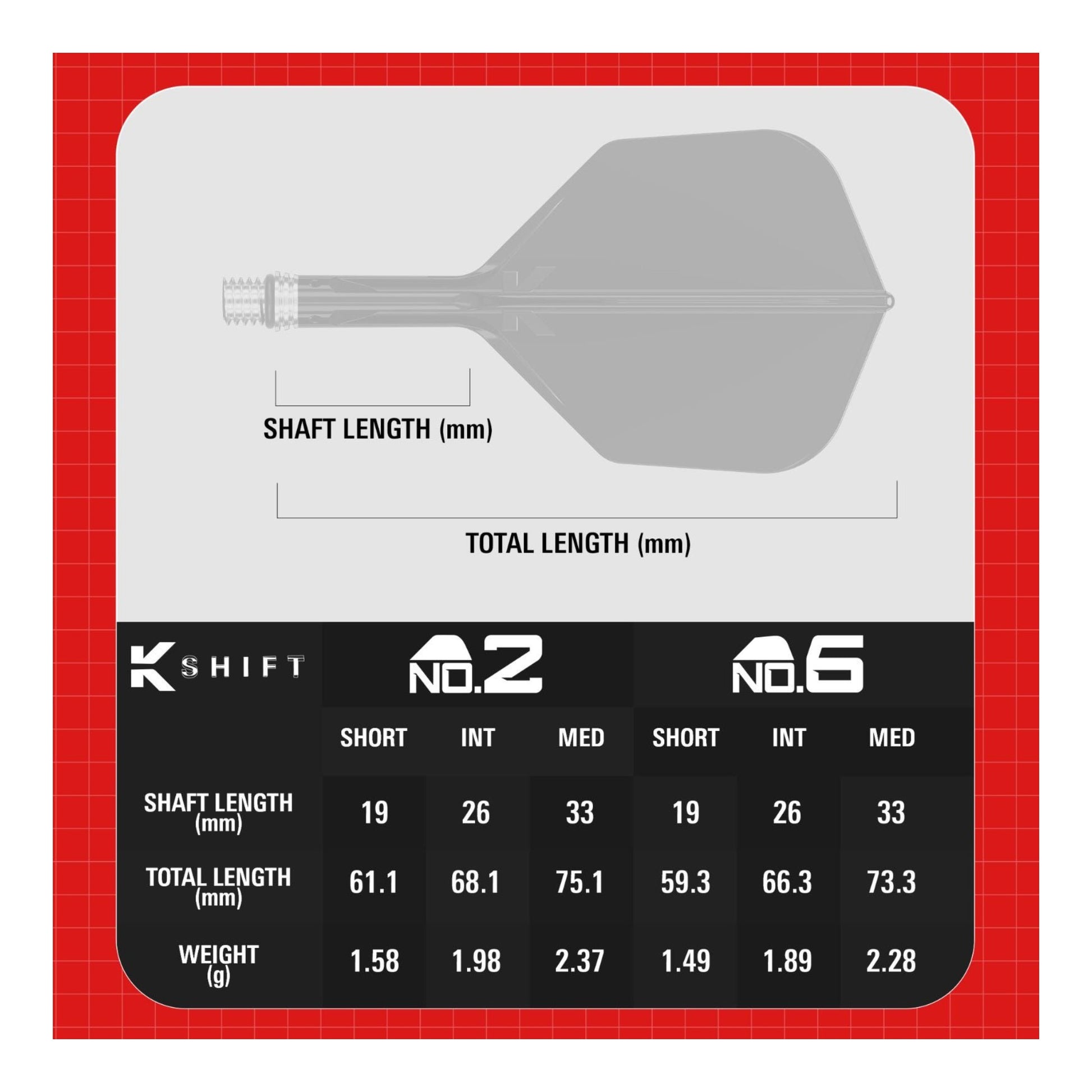 Target K-Shift No.6 clear system sizing chart