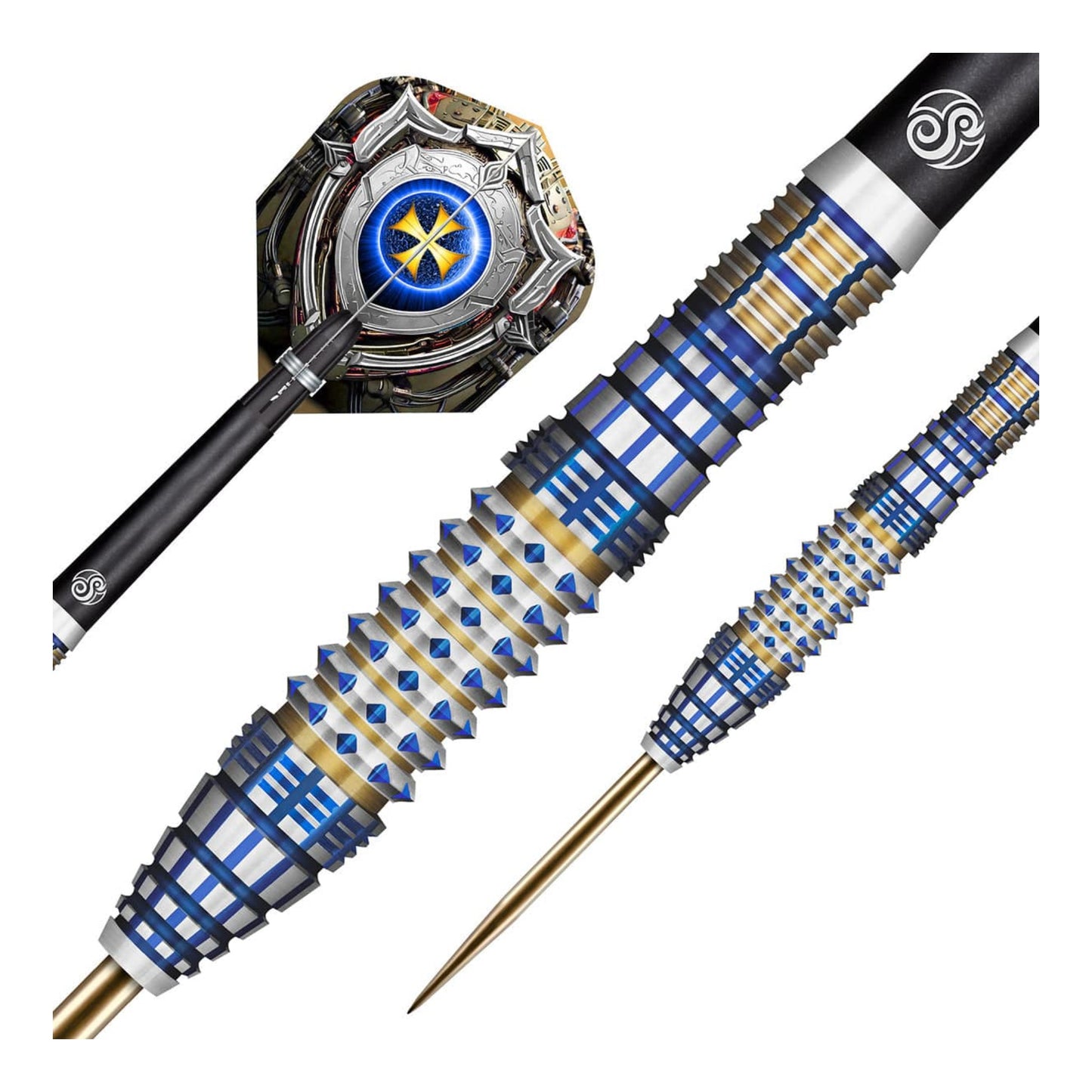 A detailed macro view of the Darkstar dart barrel, highlighting the 197 facets of the maximum 5/5 Halberd grip.