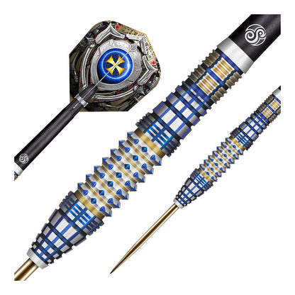 A detailed macro view of the Darkstar dart barrel, highlighting the 197 facets of the maximum 5/5 Halberd grip.