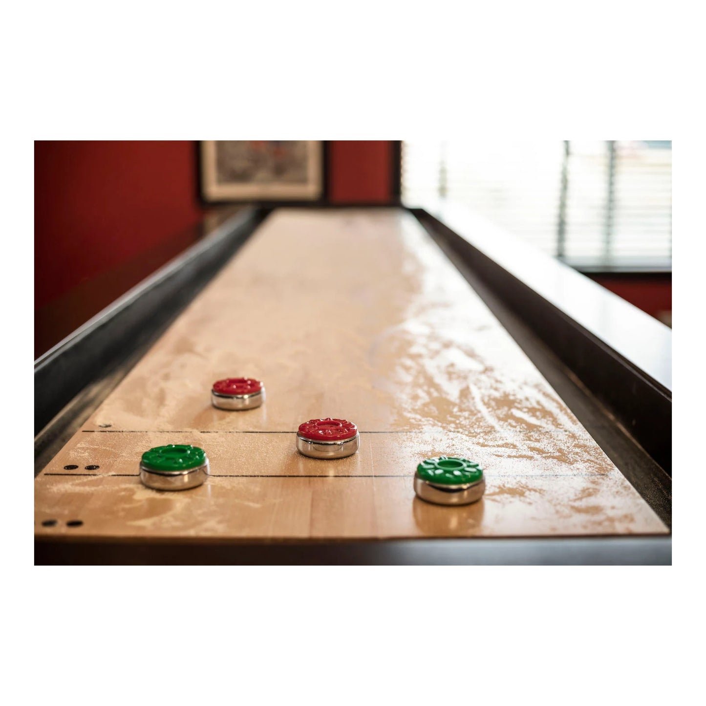 Close up detail of La Condo Shuffleboard solid wood minimalist legs and frame