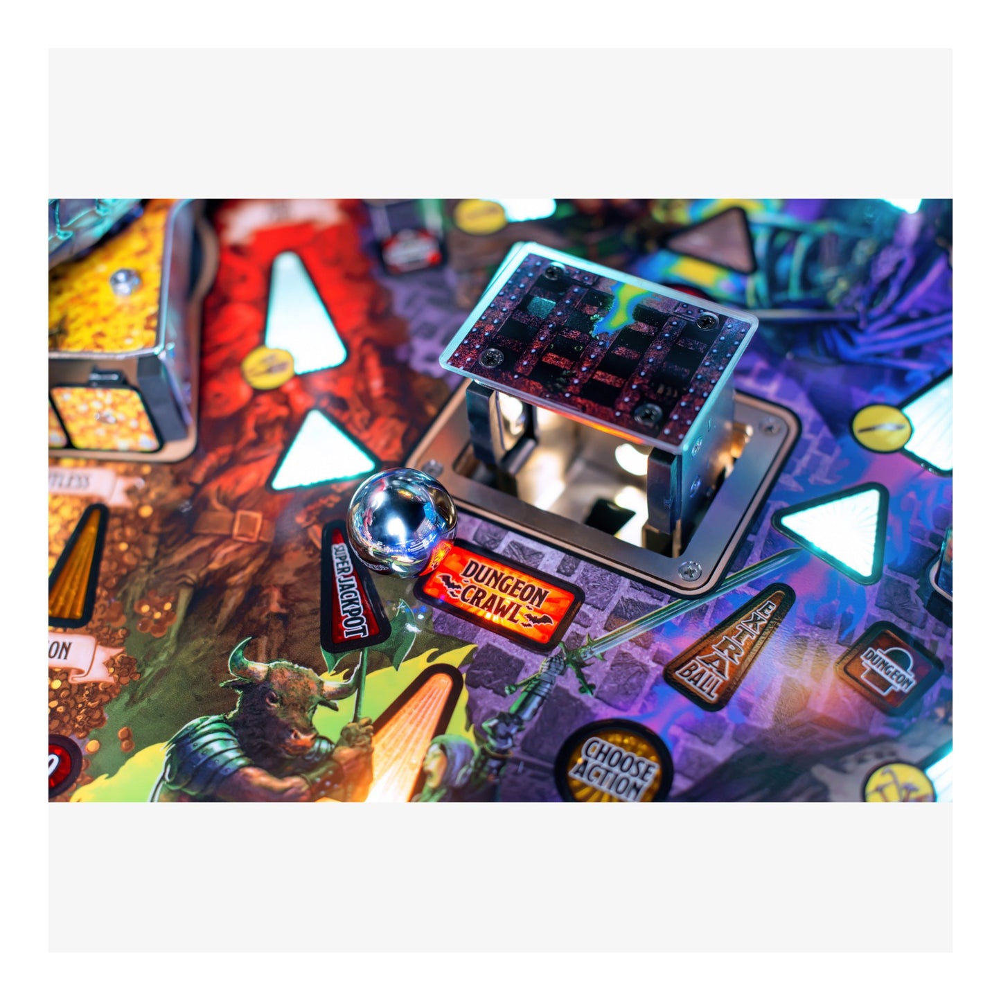 Close-up of a colorful board game with various elements and text.