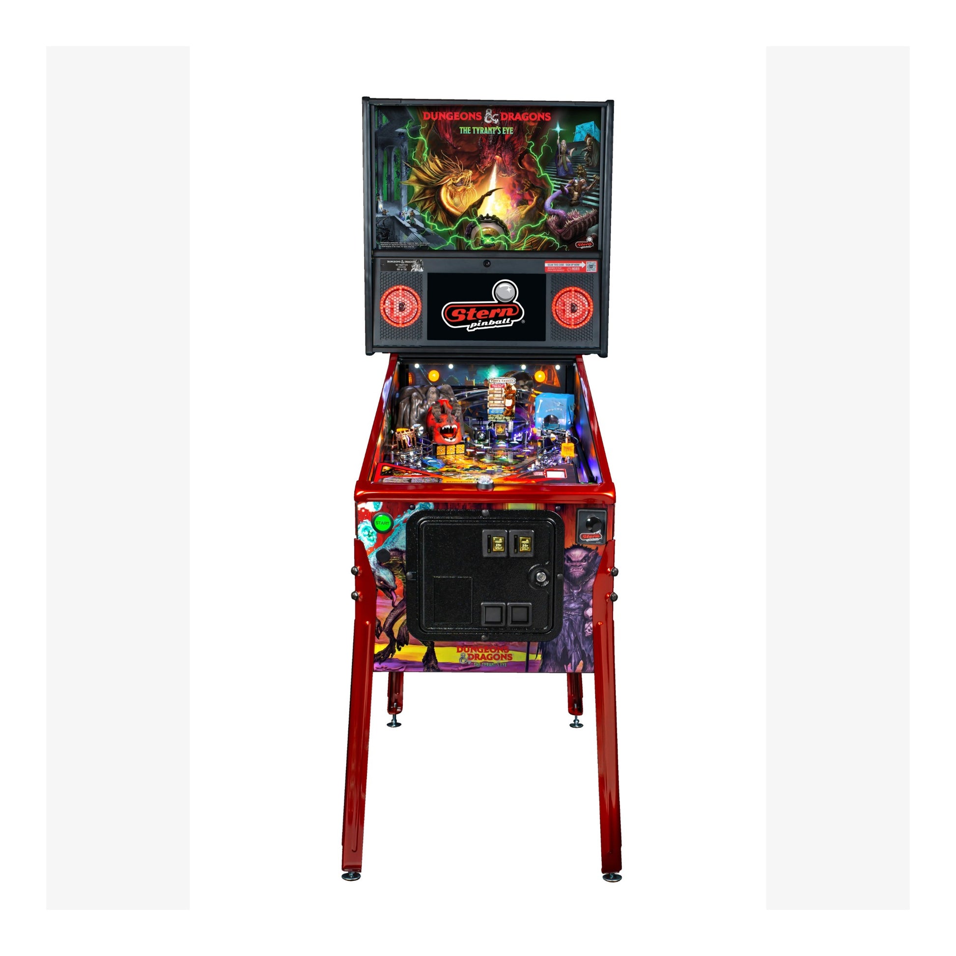 Pinball machine with colorful design on a white background