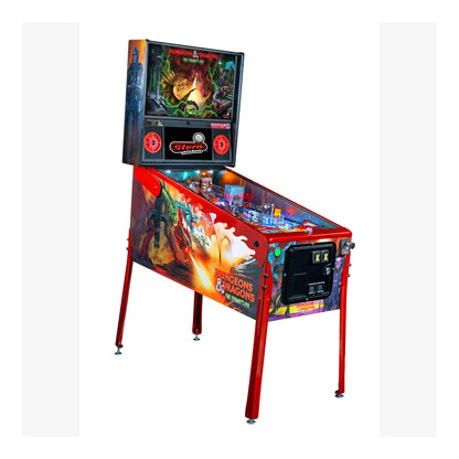 Pinball machine with dragon-themed artwork on a white background