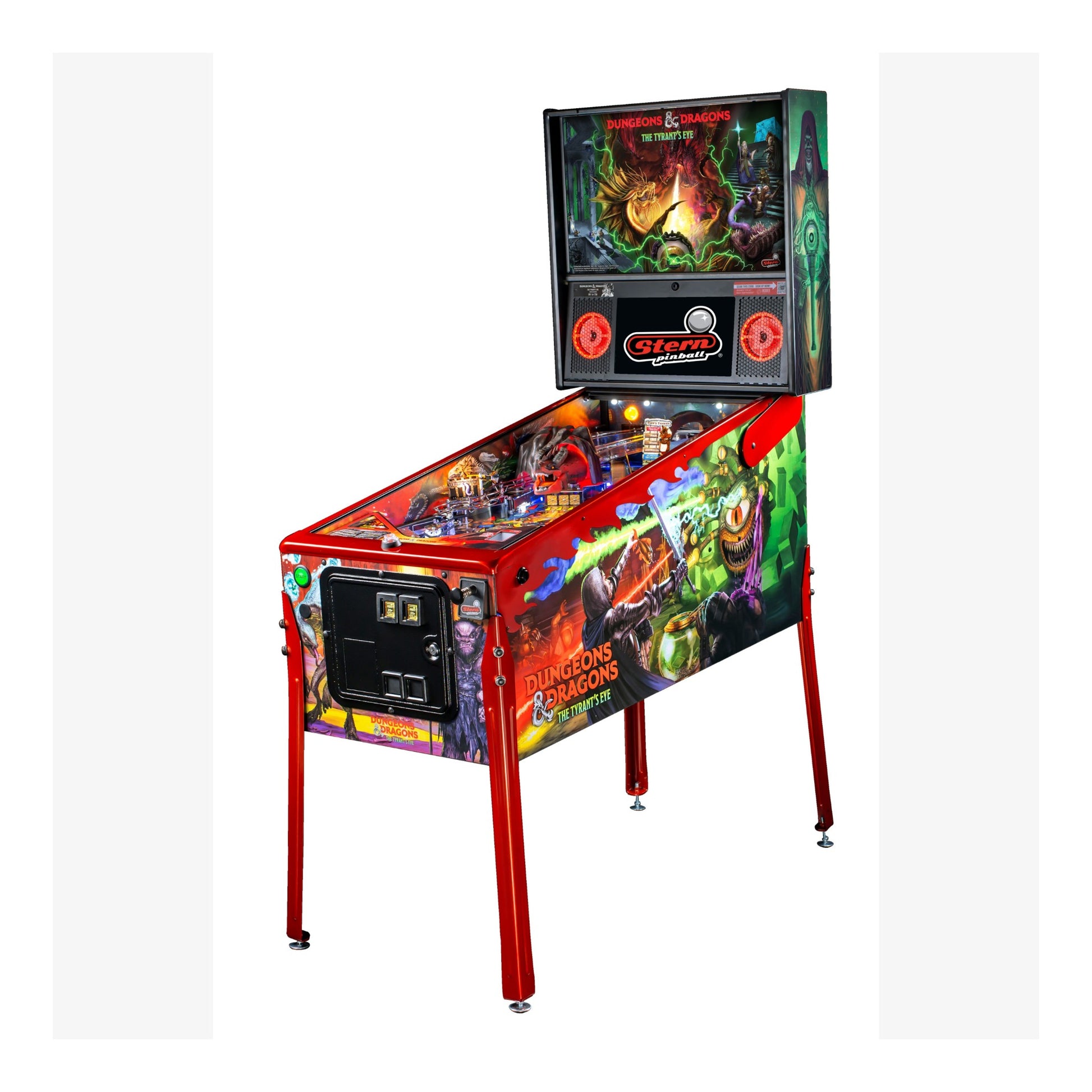 Pinball machine with colorful design on a white background