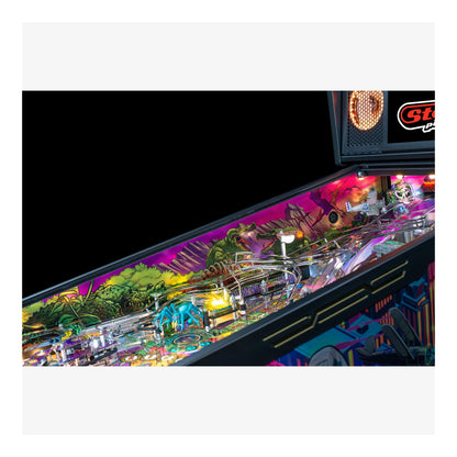 Pinball machine with colorful playfield and 'Stelos' branding.