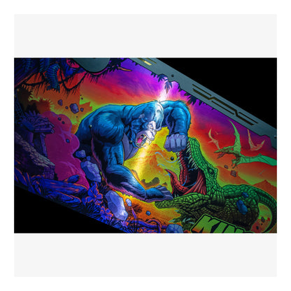 Colorful artwork of a blue creature and green dragon on a vibrant background