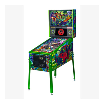 Colorful pinball machine with vibrant graphics on a white background