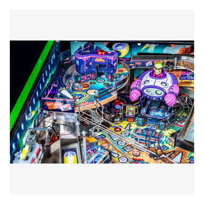 Colorful pinball machine with vibrant graphics and neon lights.