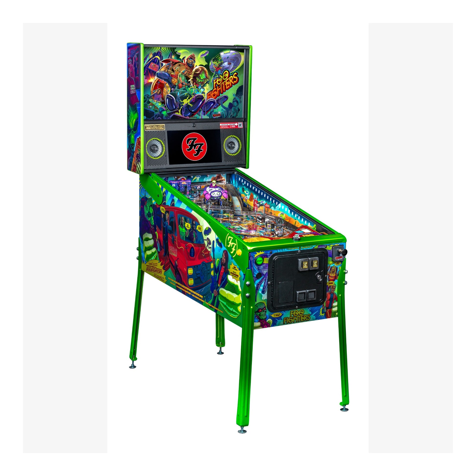 Colorful pinball machine with vibrant design on a white background